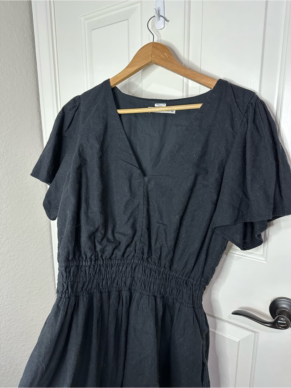 Abercrombie & Fitch Black Smocked Waist Tiered Mini Dress Sz L Minimalist Chic - Picture 5 of 9